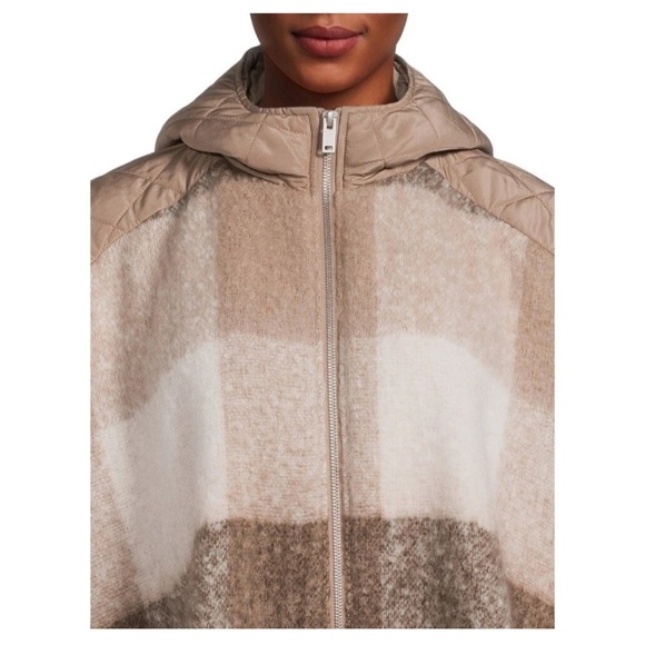 Time and Tru Women’s Plaid Zip Poncho with Hood Size S-M - Picture 3 of 8